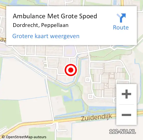 Locatie op kaart van de 112 melding: Ambulance Met Grote Spoed Naar Dordrecht, Peppellaan op 22 februari 2023 22:13