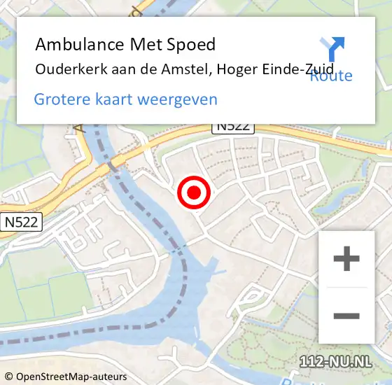 Locatie op kaart van de 112 melding: Ambulance Met Spoed Naar Ouderkerk aan de Amstel, Hoger Einde-Zuid op 22 februari 2023 22:53