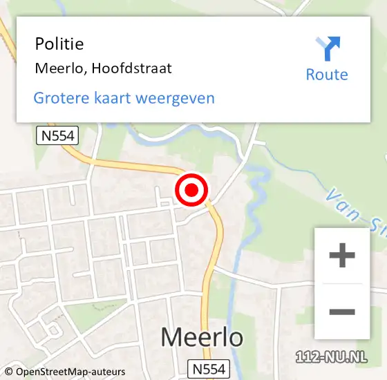 Locatie op kaart van de 112 melding: Politie Meerlo, Hoofdstraat op 22 februari 2023 23:17