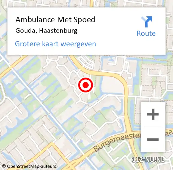 Locatie op kaart van de 112 melding: Ambulance Met Spoed Naar Gouda, Haastenburg op 22 februari 2023 23:52