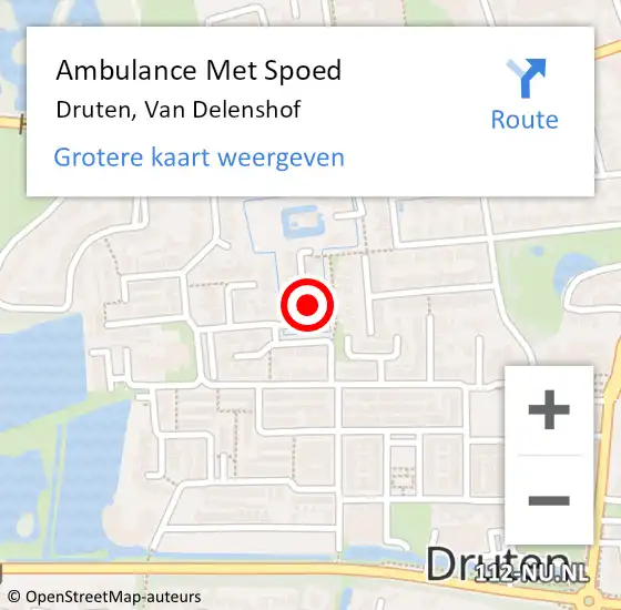 Locatie op kaart van de 112 melding: Ambulance Met Spoed Naar Druten, Van Delenshof op 22 februari 2023 23:53