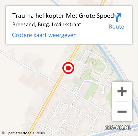 Locatie op kaart van de 112 melding: Trauma helikopter Met Grote Spoed Naar Breezand, Burg. Lovinkstraat op 23 februari 2023 00:22