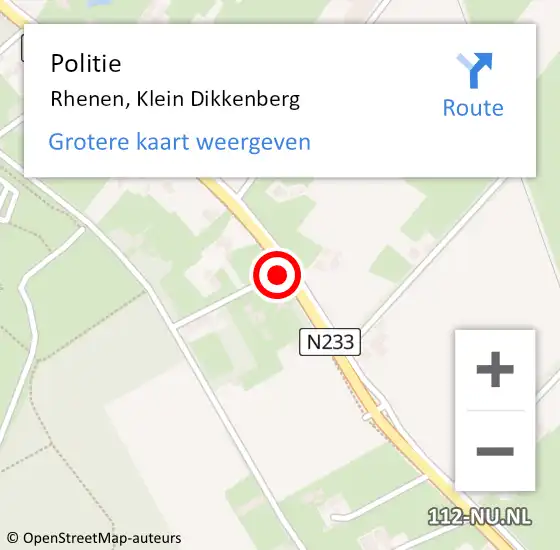 Locatie op kaart van de 112 melding: Politie Rhenen, Klein Dikkenberg op 16 augustus 2014 15:55