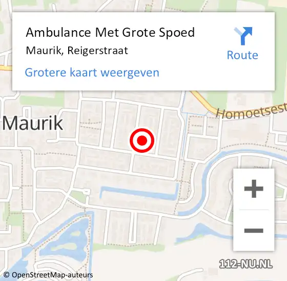 Locatie op kaart van de 112 melding: Ambulance Met Grote Spoed Naar Maurik, Reigerstraat op 23 februari 2023 03:54