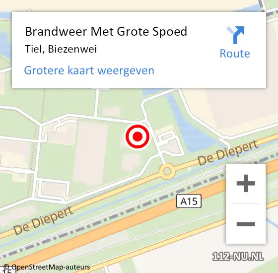 Locatie op kaart van de 112 melding: Brandweer Met Grote Spoed Naar Tiel, Biezenwei op 23 februari 2023 05:13