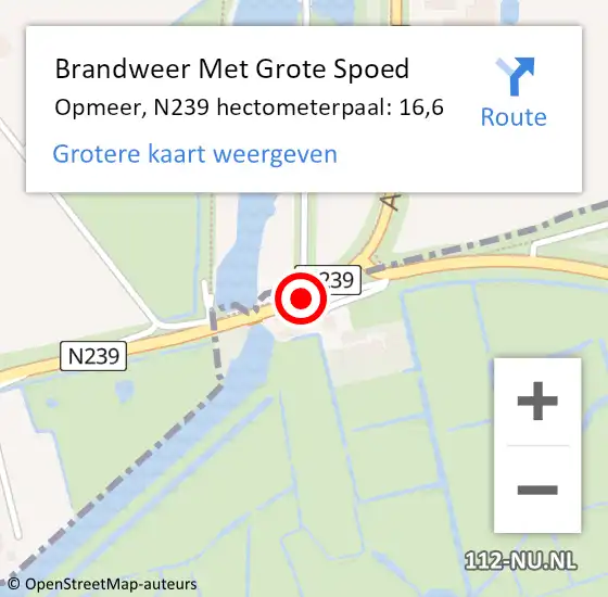 Locatie op kaart van de 112 melding: Brandweer Met Grote Spoed Naar Opmeer, N239 hectometerpaal: 16,6 op 23 februari 2023 05:59