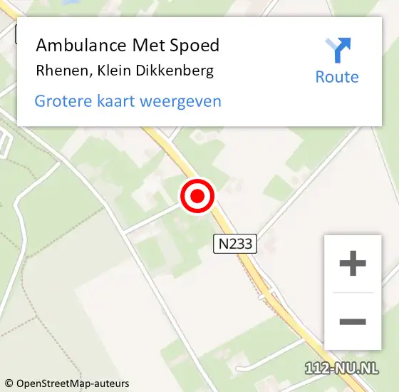 Locatie op kaart van de 112 melding: Ambulance Met Spoed Naar Rhenen, Klein Dikkenberg op 16 augustus 2014 16:07