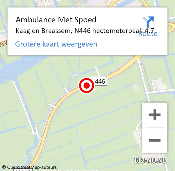 Locatie op kaart van de 112 melding: Ambulance Met Spoed Naar Kaag en Braassem, N446 hectometerpaal: 4,7 op 23 februari 2023 06:30