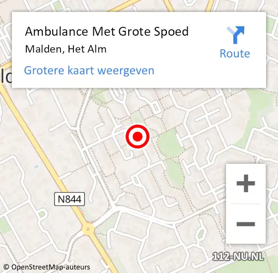 Locatie op kaart van de 112 melding: Ambulance Met Grote Spoed Naar Malden, Het Alm op 23 februari 2023 06:48