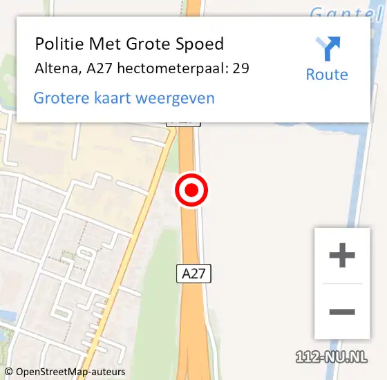 Locatie op kaart van de 112 melding: Politie Met Grote Spoed Naar Altena, A27 hectometerpaal: 29 op 23 februari 2023 06:55