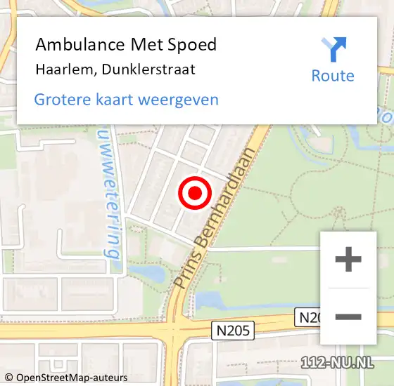 Locatie op kaart van de 112 melding: Ambulance Met Spoed Naar Haarlem, Dunklerstraat op 23 februari 2023 07:02