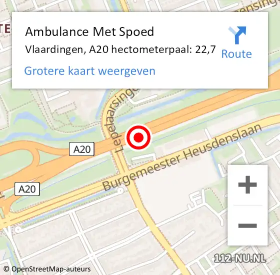 Locatie op kaart van de 112 melding: Ambulance Met Spoed Naar Vlaardingen, A20 hectometerpaal: 22,7 op 23 februari 2023 07:18