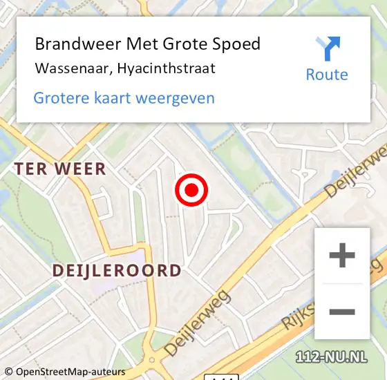 Locatie op kaart van de 112 melding: Brandweer Met Grote Spoed Naar Wassenaar, Hyacinthstraat op 23 februari 2023 08:32