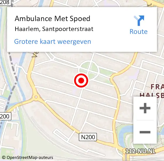 Locatie op kaart van de 112 melding: Ambulance Met Spoed Naar Haarlem, Santpoorterstraat op 23 februari 2023 09:04