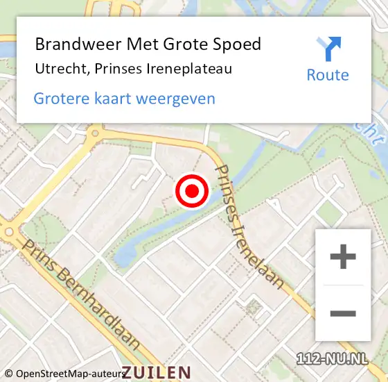 Locatie op kaart van de 112 melding: Brandweer Met Grote Spoed Naar Utrecht, Prinses Ireneplateau op 23 februari 2023 09:19