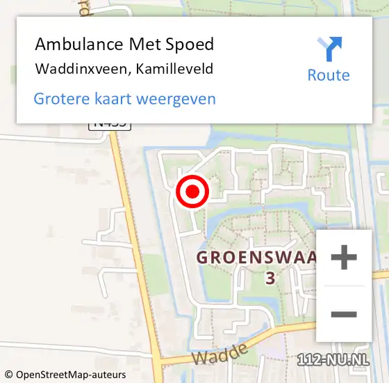 Locatie op kaart van de 112 melding: Ambulance Met Spoed Naar Waddinxveen, Kamilleveld op 23 februari 2023 09:42