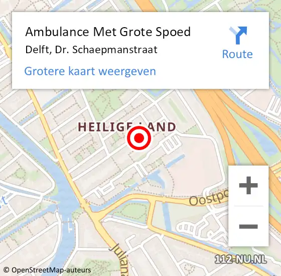 Locatie op kaart van de 112 melding: Ambulance Met Grote Spoed Naar Delft, Dr. Schaepmanstraat op 23 februari 2023 09:47