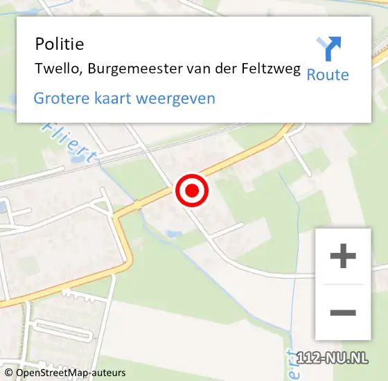 Locatie op kaart van de 112 melding: Politie Twello, Burgemeester van der Feltzweg op 23 februari 2023 10:02