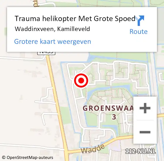 Locatie op kaart van de 112 melding: Trauma helikopter Met Grote Spoed Naar Waddinxveen, Kamilleveld op 23 februari 2023 10:08