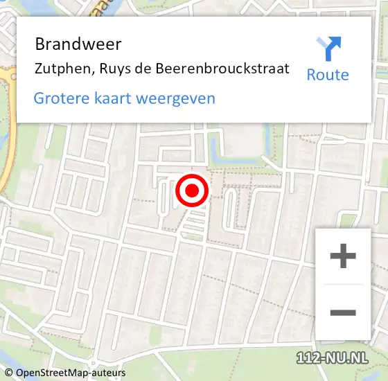 Locatie op kaart van de 112 melding: Brandweer Zutphen, Ruys de Beerenbrouckstraat op 23 februari 2023 10:33