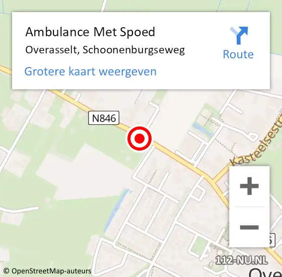 Locatie op kaart van de 112 melding: Ambulance Met Spoed Naar Overasselt, Schoonenburgseweg op 23 februari 2023 10:36