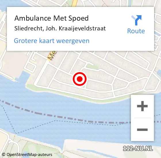 Locatie op kaart van de 112 melding: Ambulance Met Spoed Naar Sliedrecht, Joh. Kraaijeveldstraat op 23 februari 2023 10:44