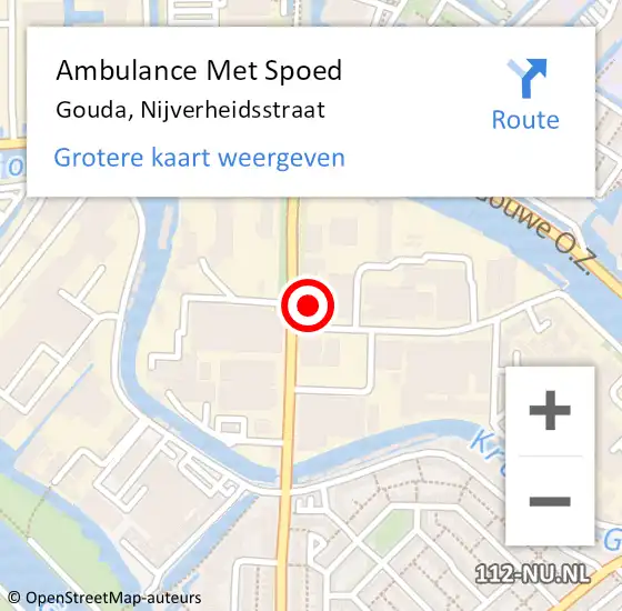 Locatie op kaart van de 112 melding: Ambulance Met Spoed Naar Gouda, Nijverheidsstraat op 23 februari 2023 11:04