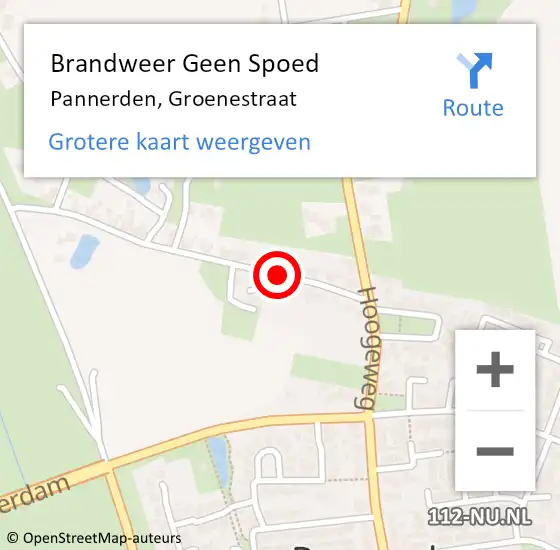 Locatie op kaart van de 112 melding: Brandweer Geen Spoed Naar Pannerden, Groenestraat op 23 februari 2023 11:09