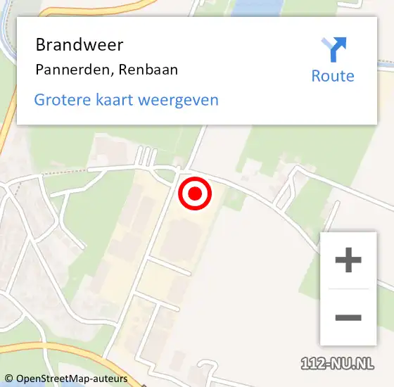 Locatie op kaart van de 112 melding: Brandweer Pannerden, Renbaan op 23 februari 2023 12:13