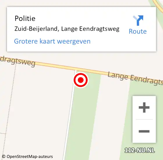 Locatie op kaart van de 112 melding: Politie Zuid-Beijerland, Lange Eendragtsweg op 23 februari 2023 12:35