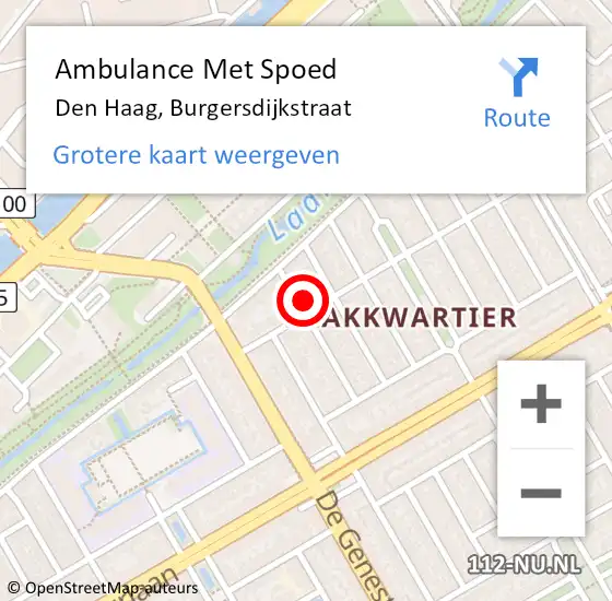 Locatie op kaart van de 112 melding: Ambulance Met Spoed Naar Den Haag, Burgersdijkstraat op 23 februari 2023 13:05