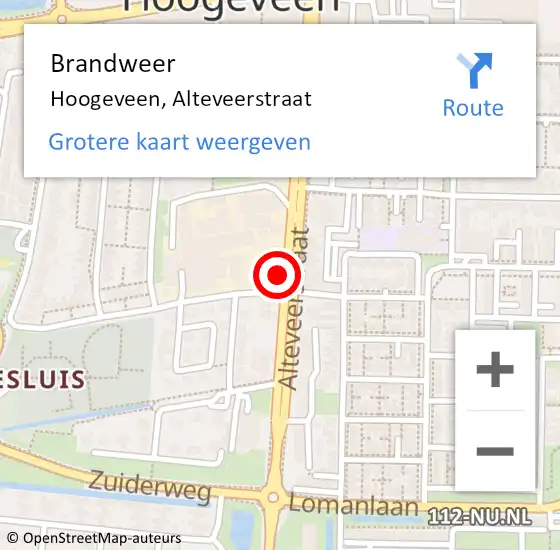 Locatie op kaart van de 112 melding: Brandweer Hoogeveen, Alteveerstraat op 23 februari 2023 13:19