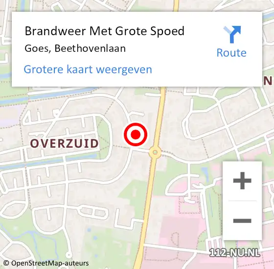 Locatie op kaart van de 112 melding: Brandweer Met Grote Spoed Naar Goes, Beethovenlaan op 23 februari 2023 13:24