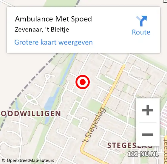 Locatie op kaart van de 112 melding: Ambulance Met Spoed Naar Zevenaar, 't Bieltje op 23 februari 2023 13:27