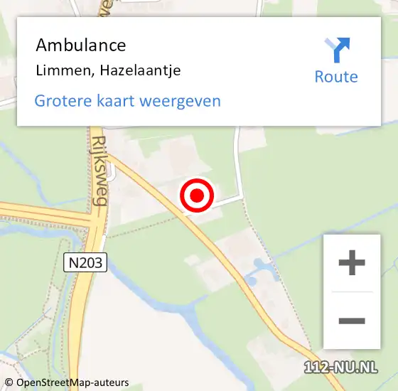 Locatie op kaart van de 112 melding: Ambulance Limmen, Hazelaantje op 23 februari 2023 13:36