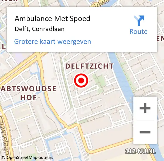 Locatie op kaart van de 112 melding: Ambulance Met Spoed Naar Delft, Conradlaan op 23 februari 2023 14:58