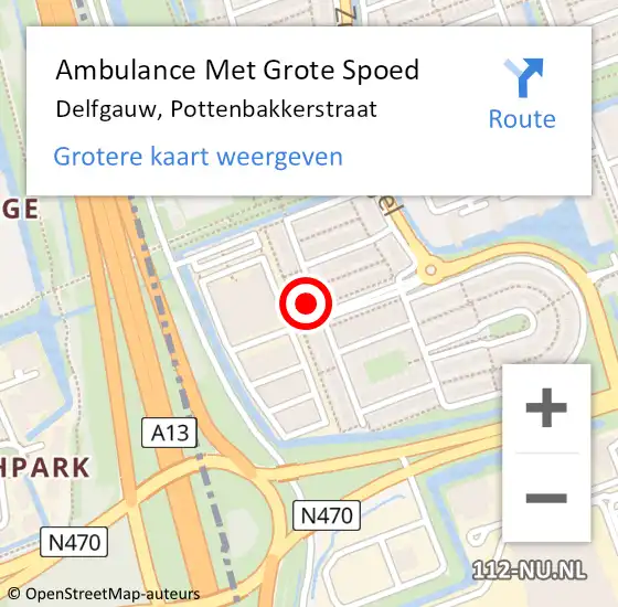 Locatie op kaart van de 112 melding: Ambulance Met Grote Spoed Naar Delfgauw, Pottenbakkerstraat op 23 februari 2023 15:18