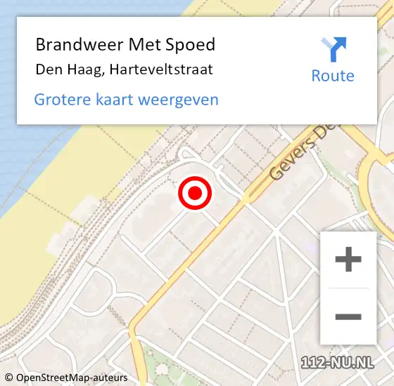 Locatie op kaart van de 112 melding: Brandweer Met Spoed Naar Den Haag, Harteveltstraat op 23 februari 2023 15:18