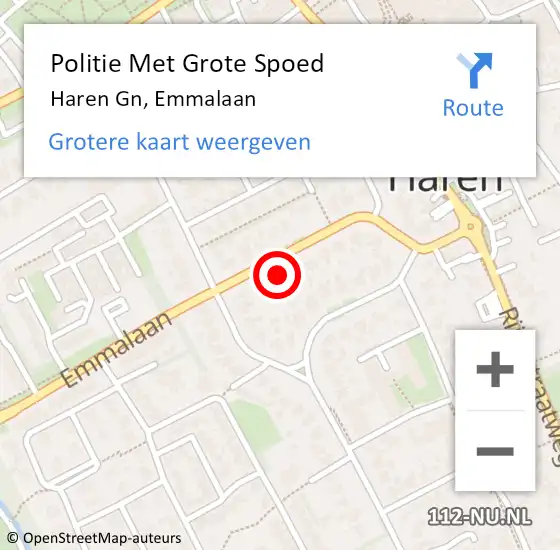 Locatie op kaart van de 112 melding: Politie Met Grote Spoed Naar Haren Gn, Emmalaan op 23 februari 2023 15:48