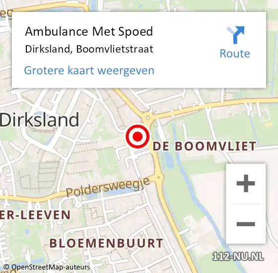 Locatie op kaart van de 112 melding: Ambulance Met Spoed Naar Dirksland, Boomvlietstraat op 23 februari 2023 15:51