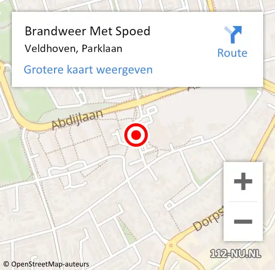 Locatie op kaart van de 112 melding: Brandweer Met Spoed Naar Veldhoven, Parklaan op 23 februari 2023 16:21