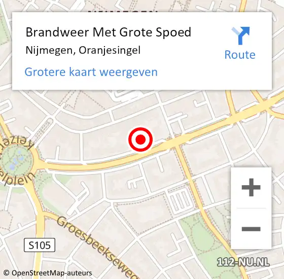 Locatie op kaart van de 112 melding: Brandweer Met Grote Spoed Naar Nijmegen, Oranjesingel op 23 februari 2023 17:21