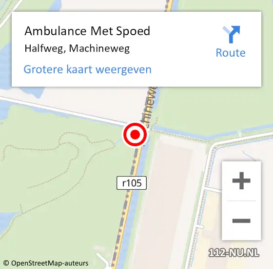 Locatie op kaart van de 112 melding: Ambulance Met Spoed Naar Halfweg, Machineweg op 23 februari 2023 17:51