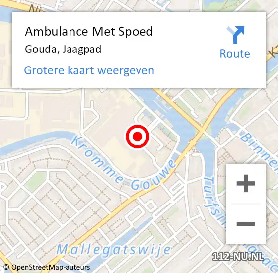 Locatie op kaart van de 112 melding: Ambulance Met Spoed Naar Gouda, Jaagpad op 23 februari 2023 17:54