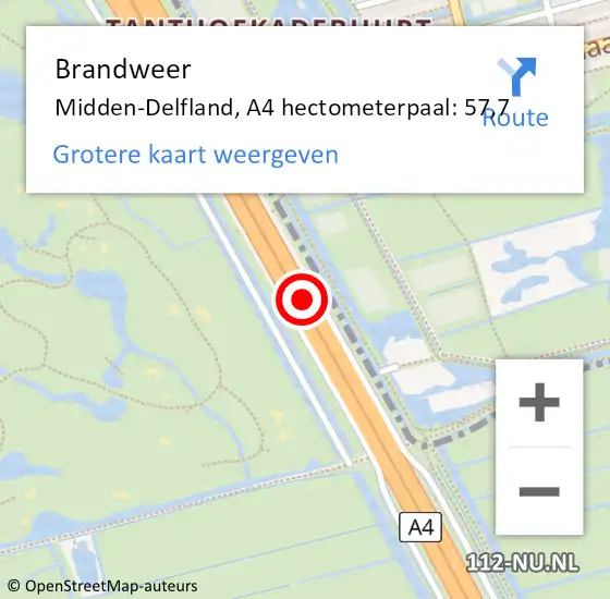 Locatie op kaart van de 112 melding: Brandweer Midden-Delfland, A4 hectometerpaal: 57,7 op 23 februari 2023 18:09