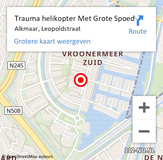 Locatie op kaart van de 112 melding: Trauma helikopter Met Grote Spoed Naar Alkmaar, Leopoldstraat op 23 februari 2023 18:21