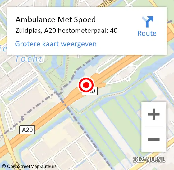 Locatie op kaart van de 112 melding: Ambulance Met Spoed Naar Zuidplas, A20 hectometerpaal: 40 op 23 februari 2023 18:28