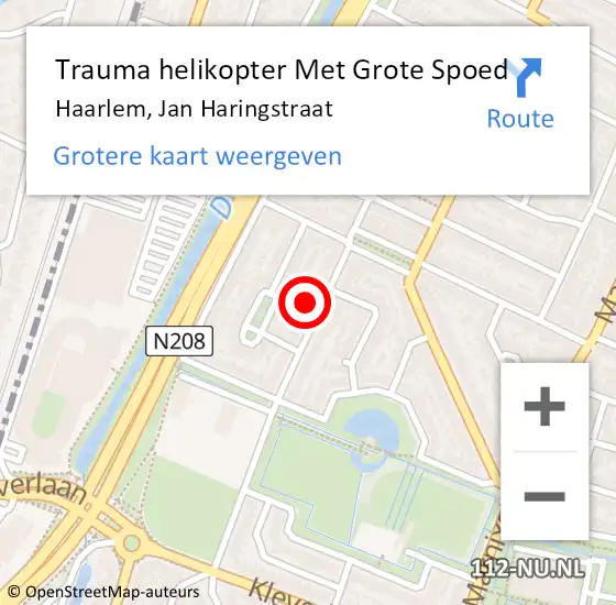 Locatie op kaart van de 112 melding: Trauma helikopter Met Grote Spoed Naar Haarlem, Jan Haringstraat op 23 februari 2023 18:30