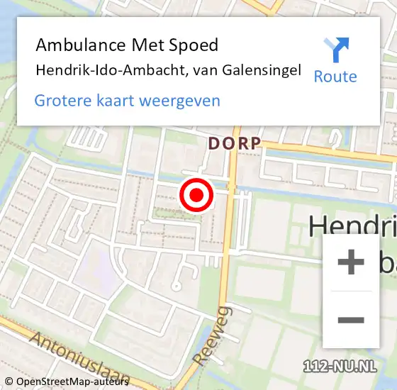 Locatie op kaart van de 112 melding: Ambulance Met Spoed Naar Hendrik-Ido-Ambacht, van Galensingel op 23 februari 2023 18:31