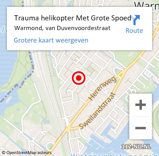 Locatie op kaart van de 112 melding: Trauma helikopter Met Grote Spoed Naar Warmond, van Duvenvoordestraat op 23 februari 2023 19:19